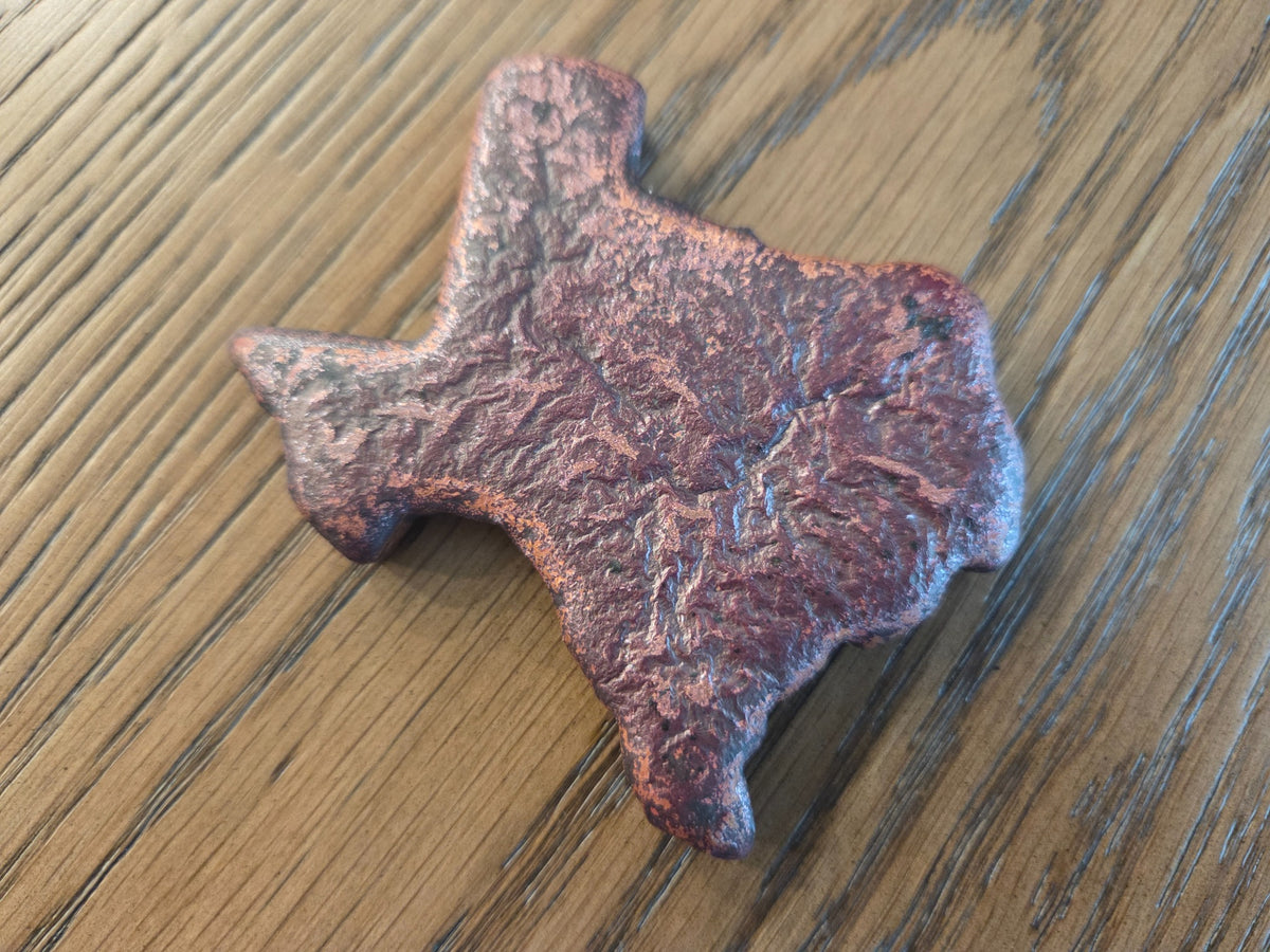 10 oz .999 Copper Texas Hand Pour – Rustic As-Poured front, exact item, SKU 10OZTEXAS