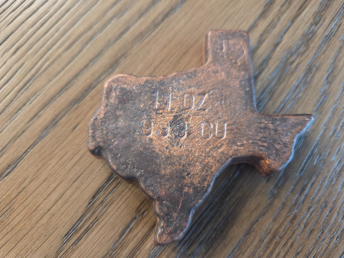 11 oz .999 copper Texas hand pour reverse, exact item, SKU 11OZTEXAS
