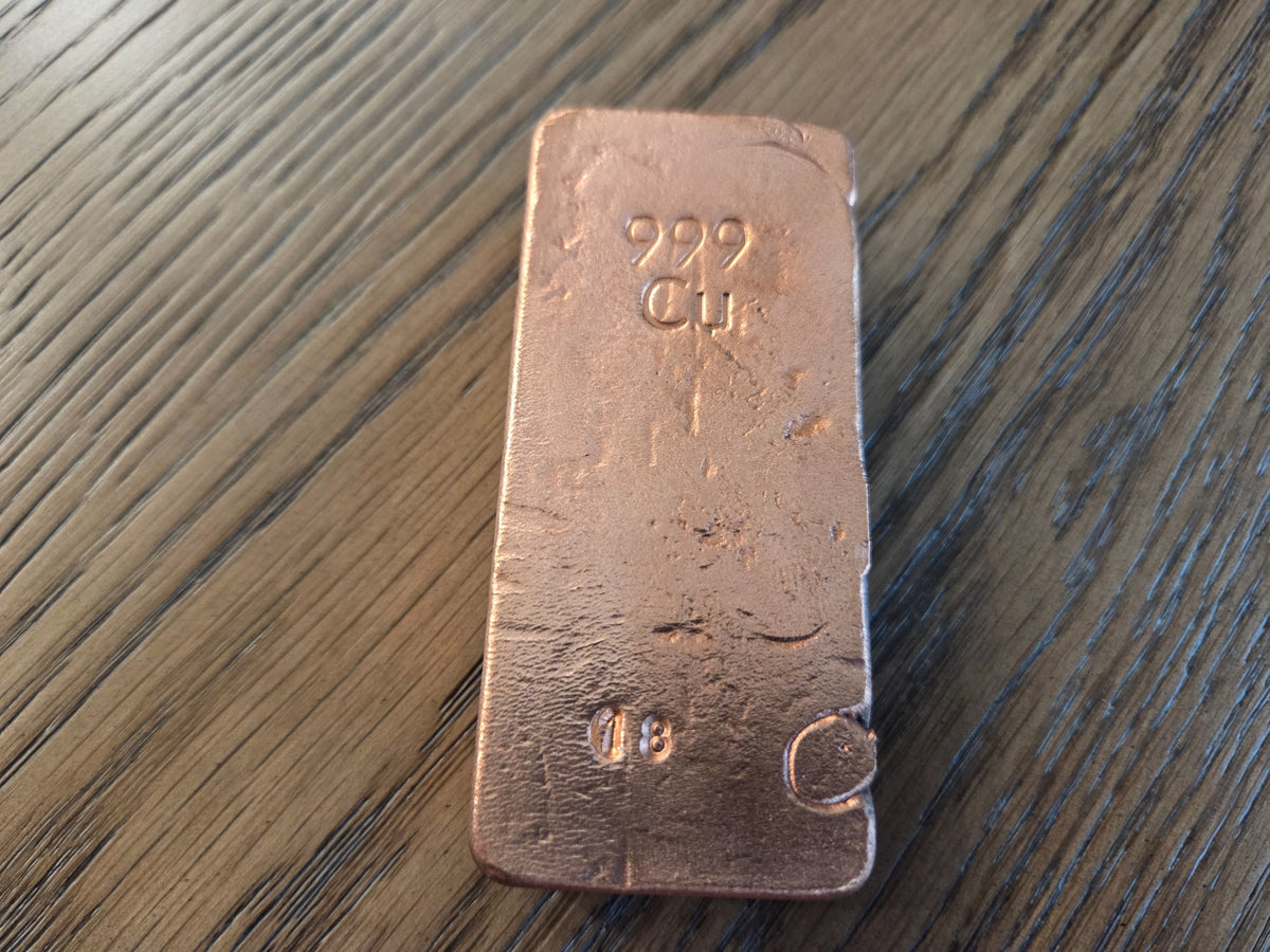 18 oz .999 Copper Hand-Poured Bar – Polished front, exact item, SKU 18OZBAR