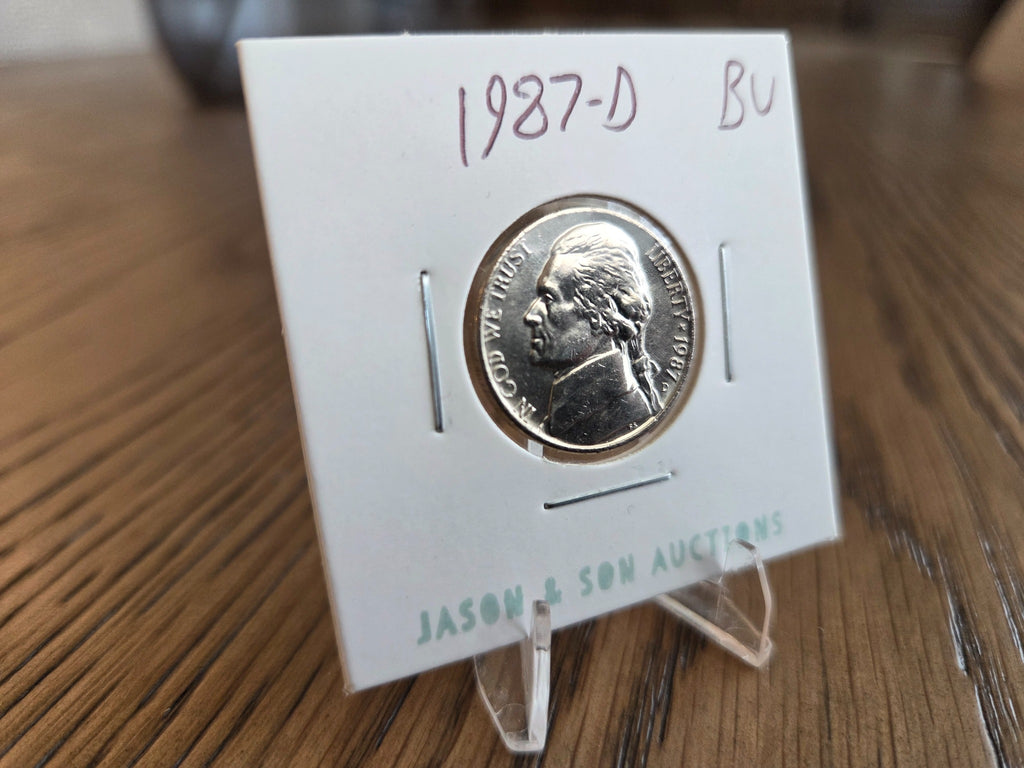 1987-D Jefferson Nickel – Raw / Ungraded — representative obverse photo; coins in protective flips