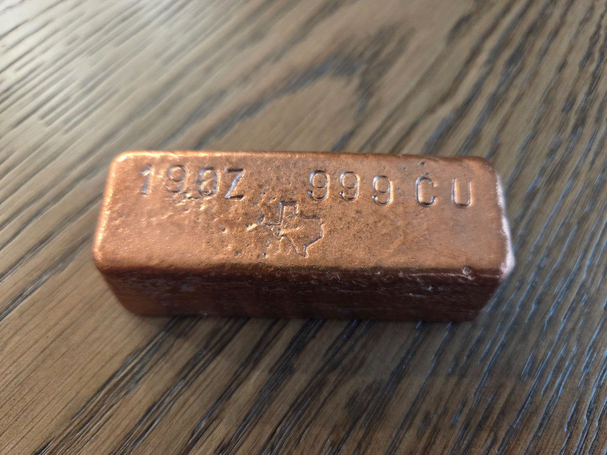 19 oz .999 Copper Hand-Poured Bar – Polished front, exact item, SKU 19OZBAR