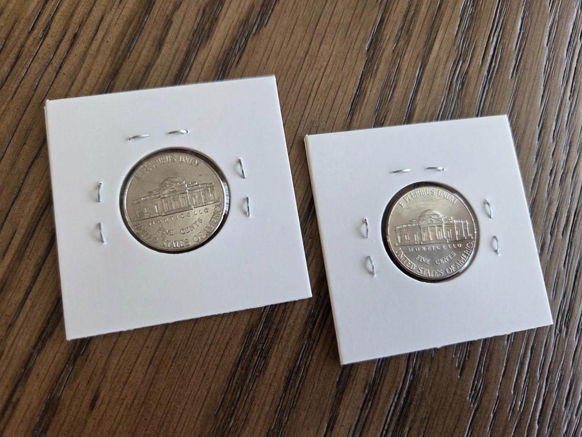 2026 P & D Jefferson Nickel Set – 1776–2026 Dual Date – 2 Coins — representative reverse photo; coins in protective flips