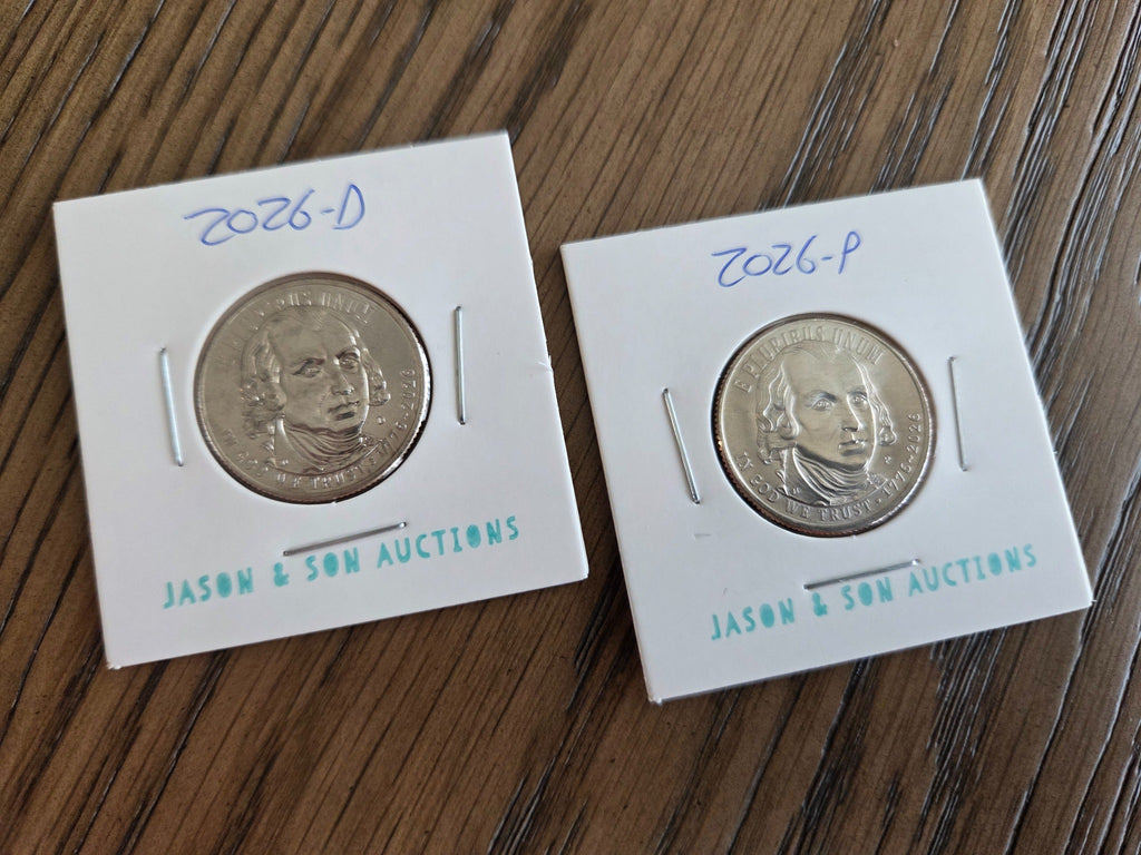 2026 P and D We the People U.S. Constitution quarter pair, obverse, photographed in coin holders