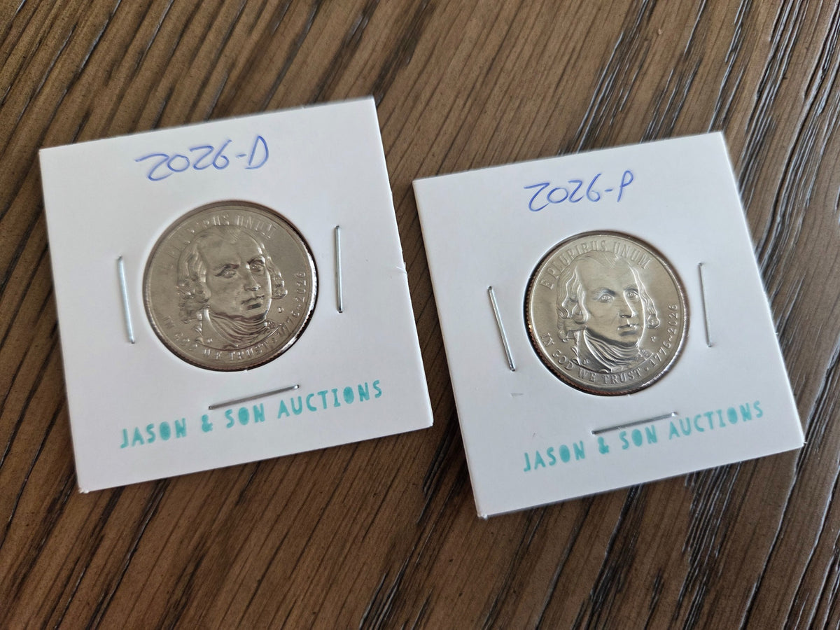 2026 P and D We the People U.S. Constitution quarter pair, obverse, photographed in coin holders
