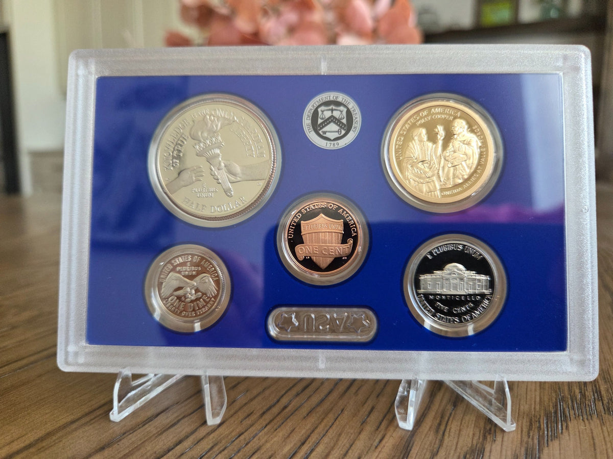 2026 S U.S. Mint Semiquincentennial Proof Set – cent, nickel, dime, half dollar and Native American dollar reverses