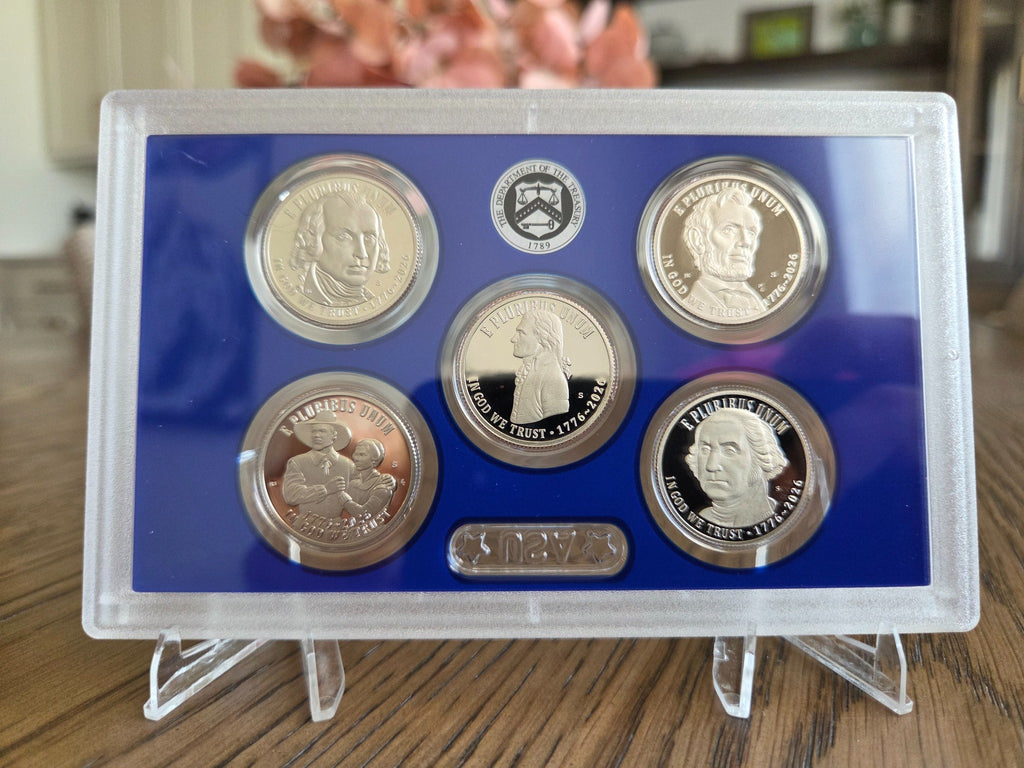 2026 S U.S. Mint Semiquincentennial Proof Set – five Semiquincentennial quarter obverses