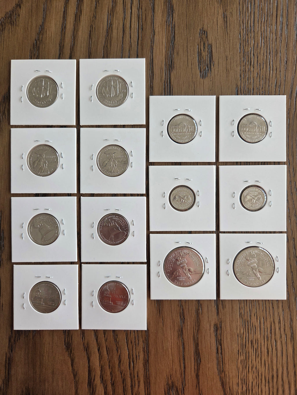 2026 P & D 14-coin set reverses: Mayflower, Revolutionary War, Liberty Bell and We the People quarters, plus dime, nickel, half