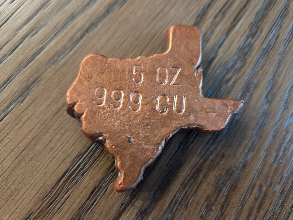 5 oz .999 copper Texas hand pour reverse, exact item, SKU 5OZTEXAS