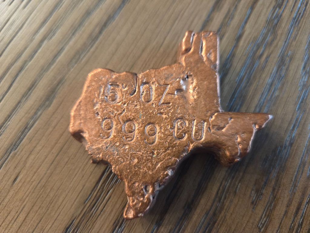 5 oz .999 copper Texas hand pour reverse, exact item, SKU 5OZTEXAS01