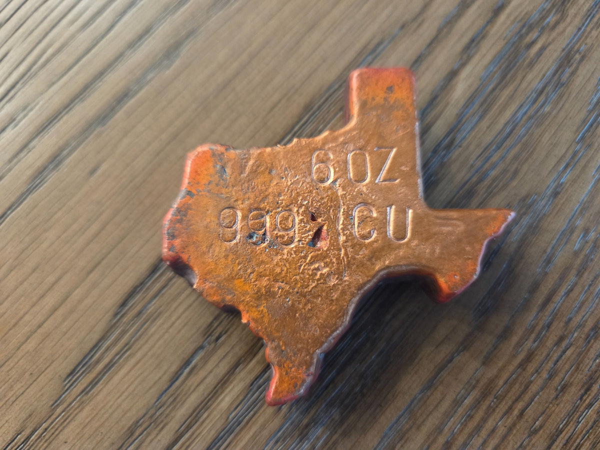 6 oz .999 copper Texas hand pour reverse, exact item, SKU 6OZTEXAS