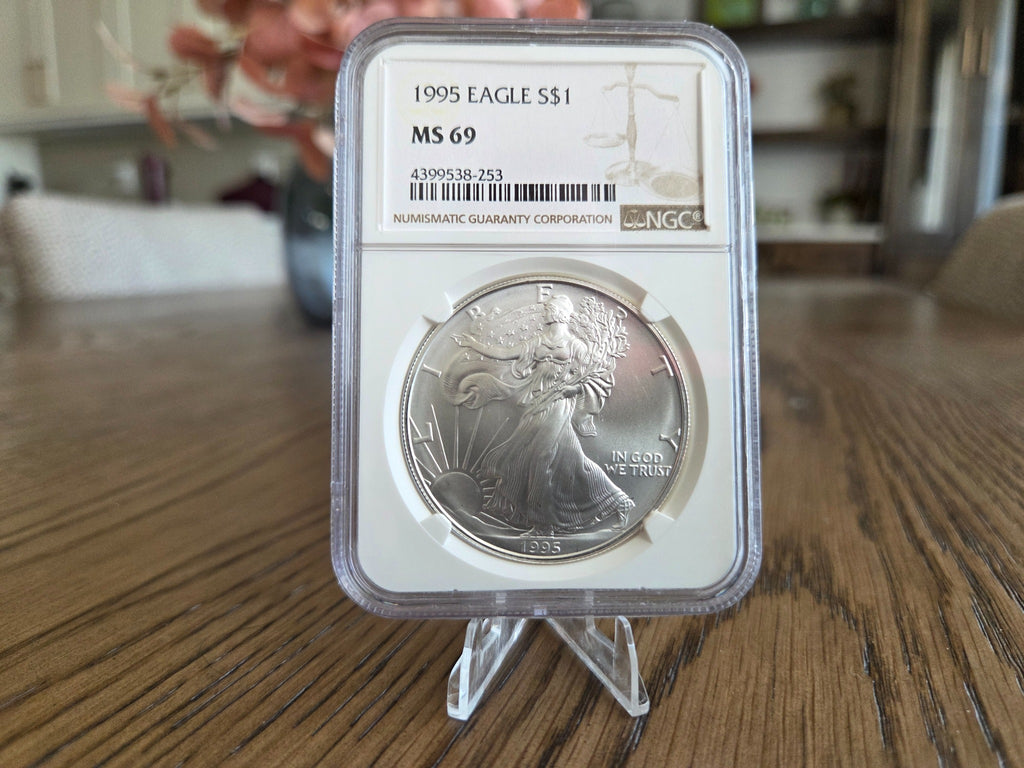 1995 American Silver Eagle NGC MS69 obverse, certification 4399538-253