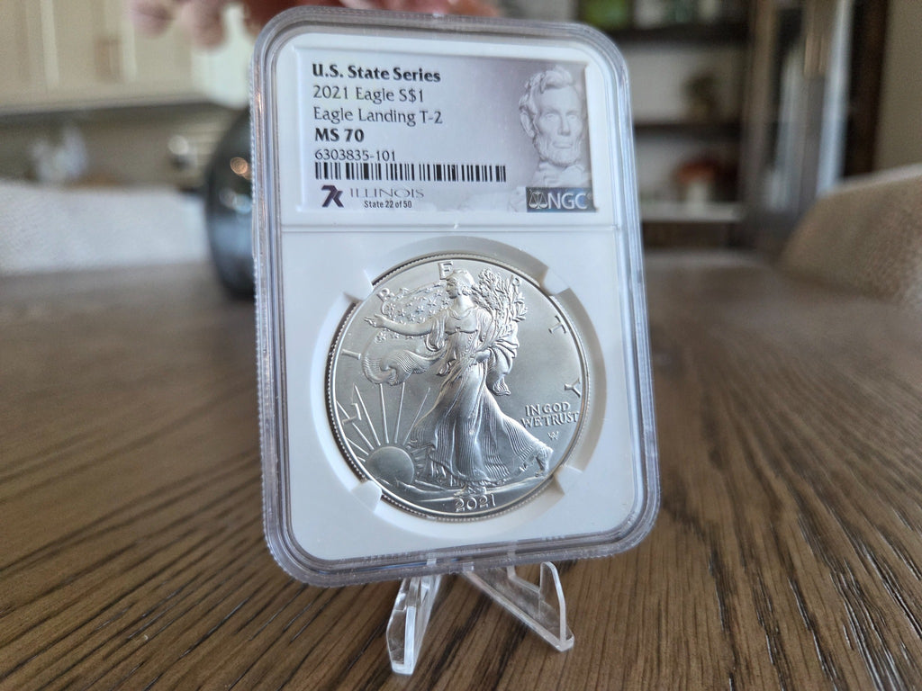 2021 Type 2 Silver Eagle NGC MS70 Illinois label — obverse