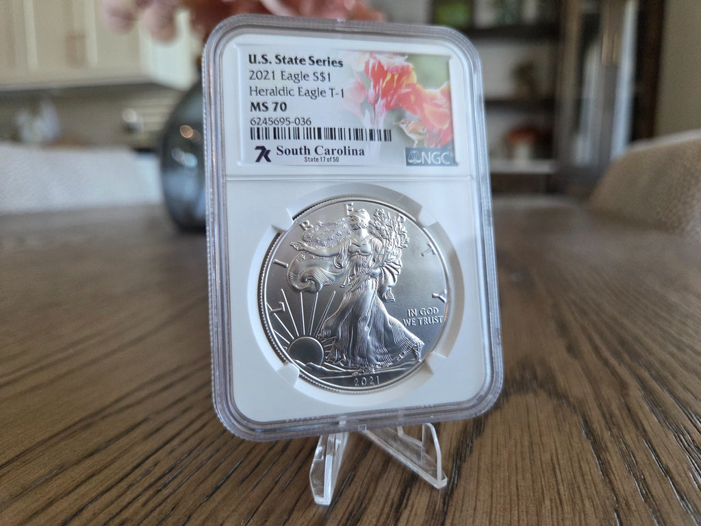 2021 Type 1 Silver Eagle NGC MS70 South Carolina label — obverse