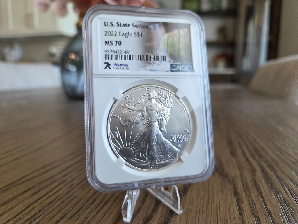 2022 Type 2 Silver Eagle NGC MS70 Arkansas label — obverse