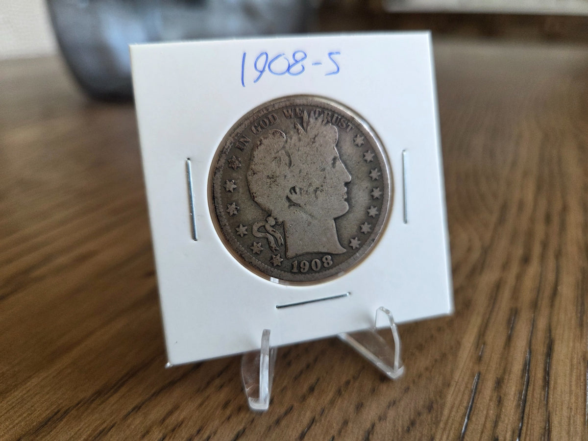 1908-S Barber half dollar, obverse of exact coin BH0008