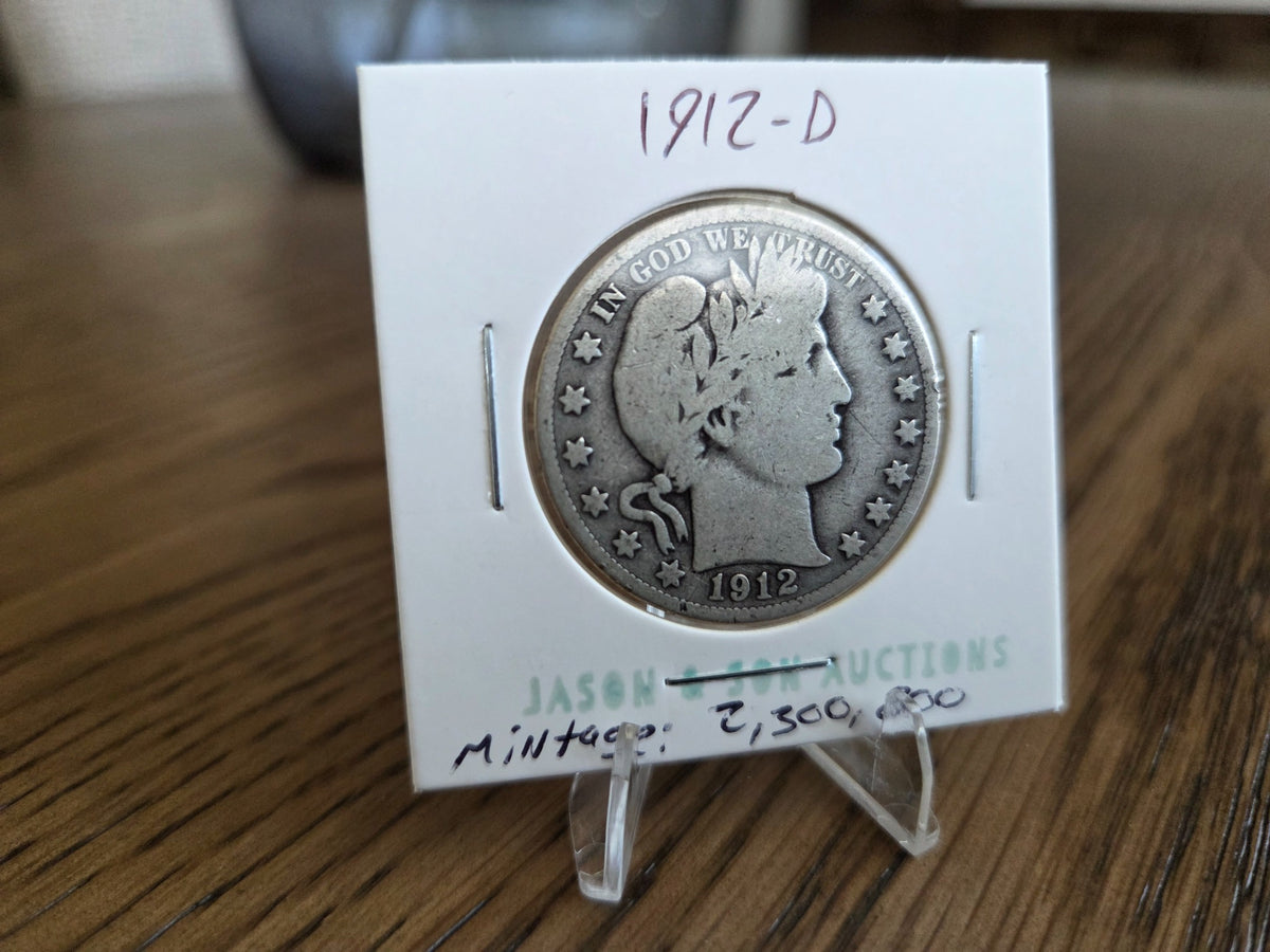 1912-D Barber Half Dollar – 90% Silver, obverse of exact coin BHD0001