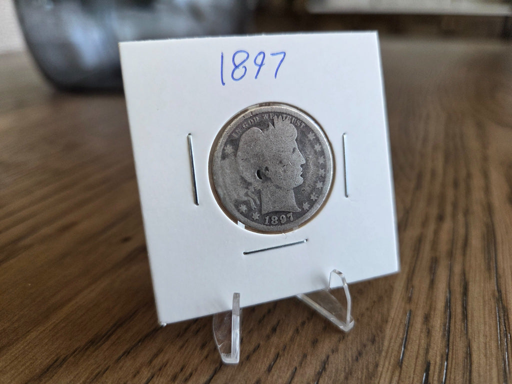 1897 Barber Quarter – Damaged / Slightly Bent – 90% Silver, obverse of exact coin BQ0002