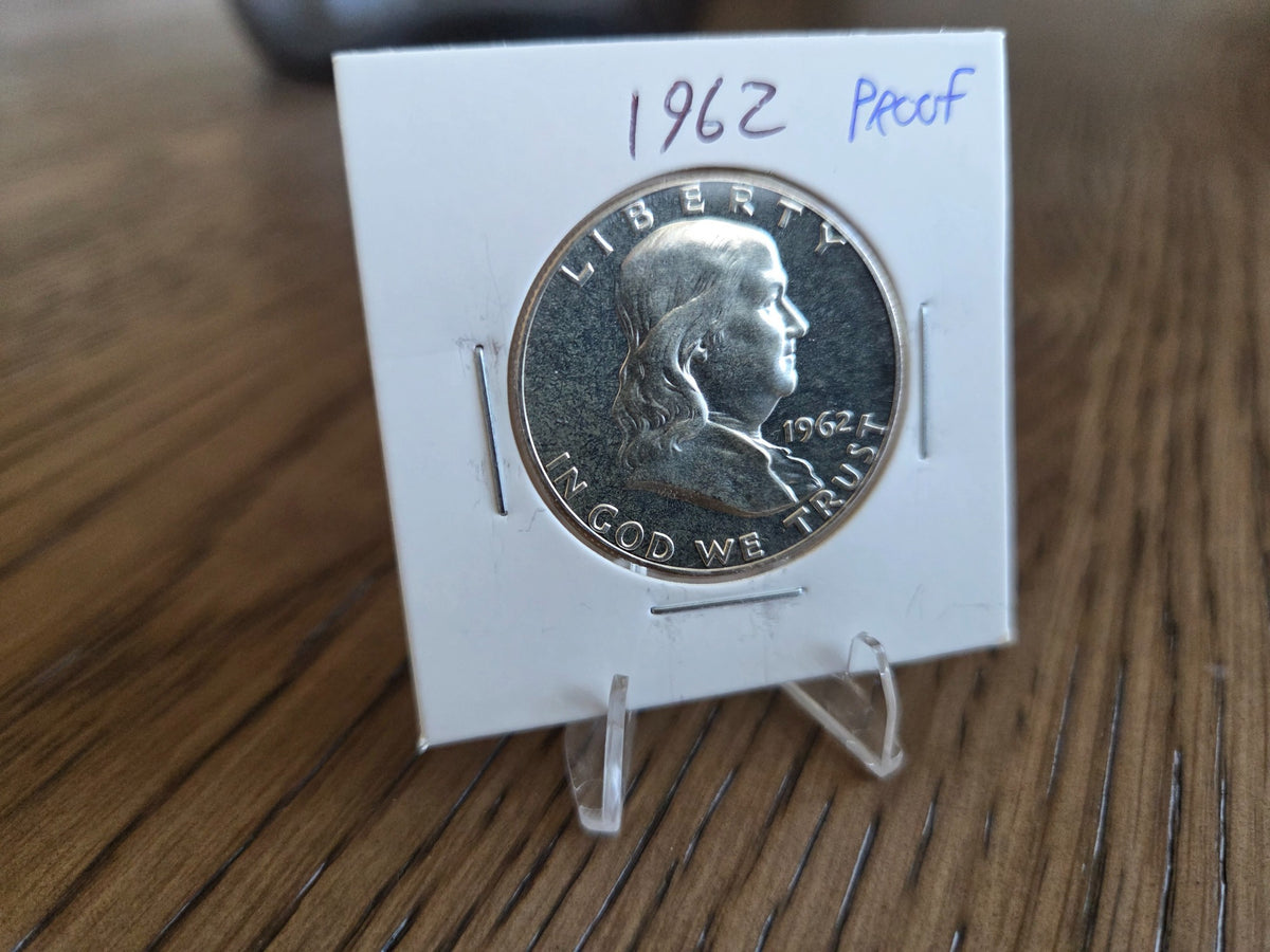 1962 Franklin 90% Silver Proof Half Dollar obverse, exact coin, SKU FH0018