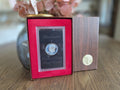 1971-S Eisenhower silver Proof dollar with light haze — obverse in original case and brown box
