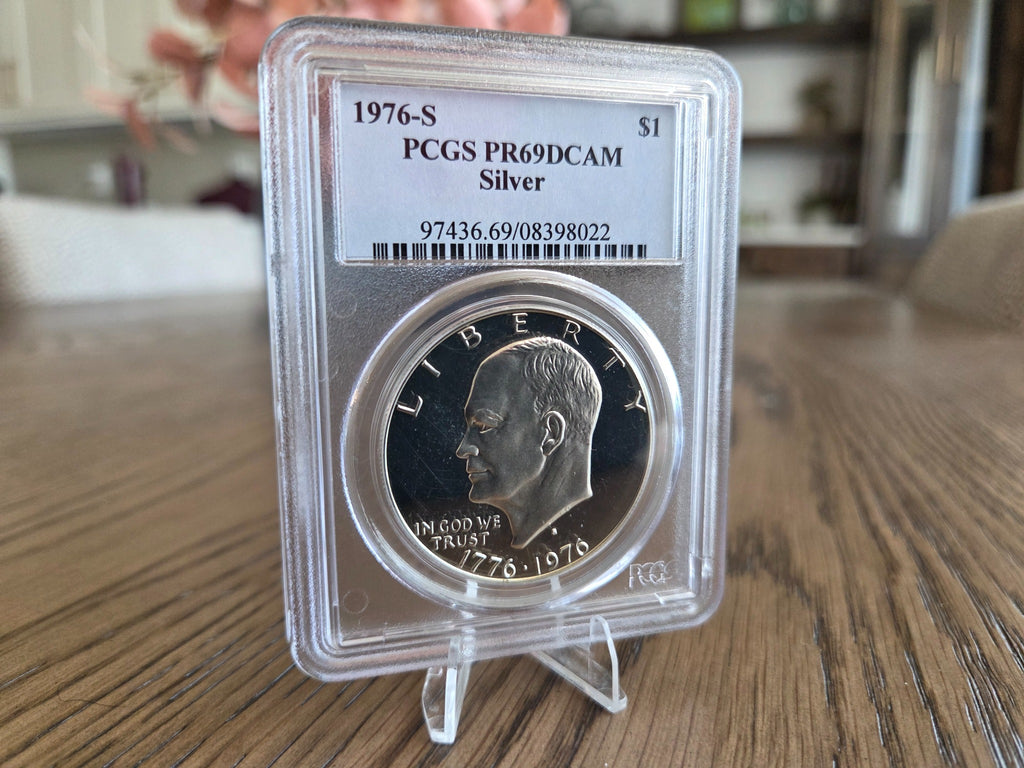 1976-S Eisenhower Proof Dollar – 40% Silver – PCGS PR69DCAM – obverse and holder
