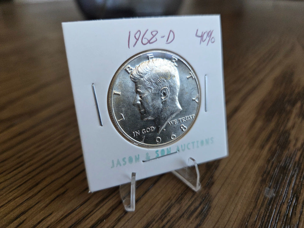 1968-D Kennedy half dollar, obverse of exact coin KH0002