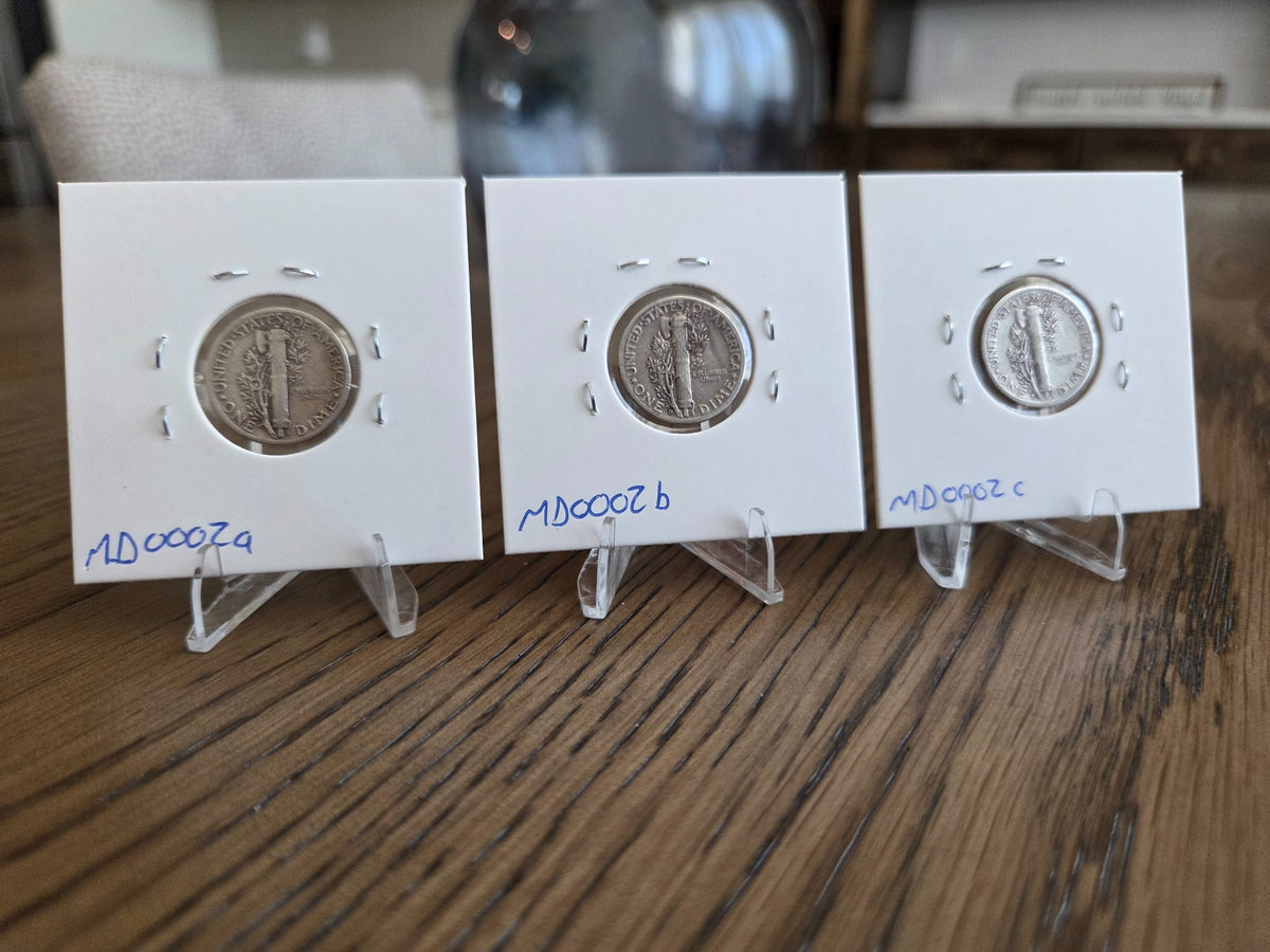 Reverses of exact 1945 P D S Mercury dime set MD0002
