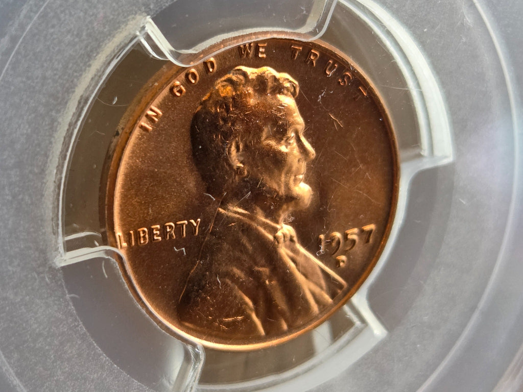1957-D Lincoln wheat cent PCGS MS65RD — obverse close-up