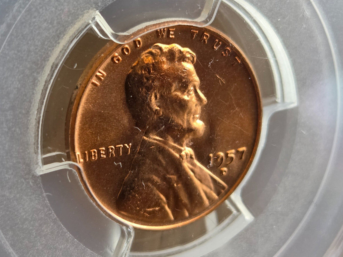 1957-D Lincoln wheat cent PCGS MS65RD — obverse close-up