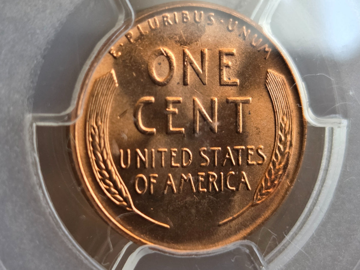 1957-D Lincoln wheat cent PCGS MS65RD — reverse close-up